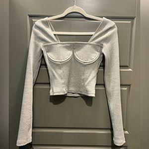 Grey Ribbed Corset Crop Top
